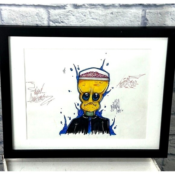 Alien Art Work Weird Creations Original Marker Drawing Signed Matted Framed - Picture 2 of 12